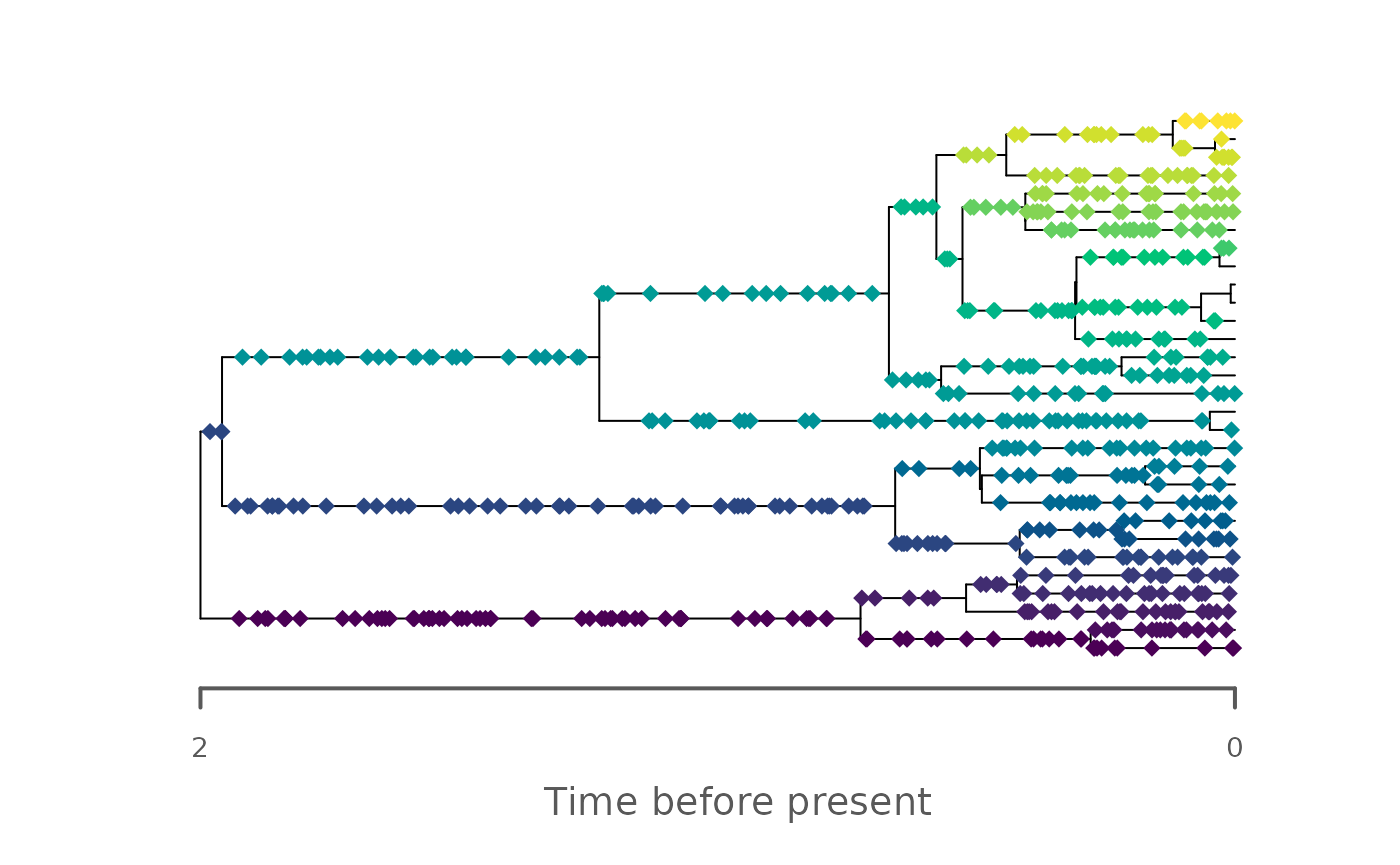 Phylogenetic tree with sampled fossils